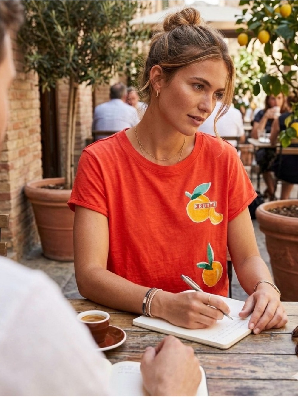 Anthropologie Maeve Orange Citrus Graphic Boxy Tee T-Shirt Size L Frutta